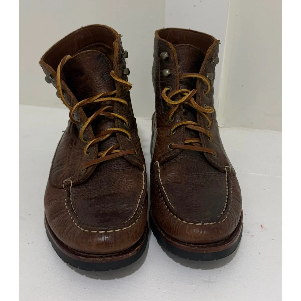 Allen Edmonds Yuma Brown Bison Leather Moc Toe Boots Mens 9 B Vibram 00269-2
